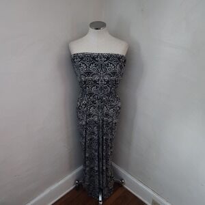 Ann Taylor Navy White Paisley Print Strapless Maxi Dress XS